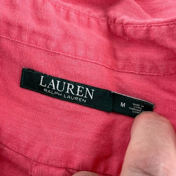 Lauren Ralph Lauren Womens Pink Linen Button-Up Shirt M 5401 - Picture 4 of 9